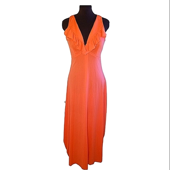 Host pick! Patricia Fair dress maxi low v-neck, sleeveless, coral, size p 13. - Picture 1 of 11